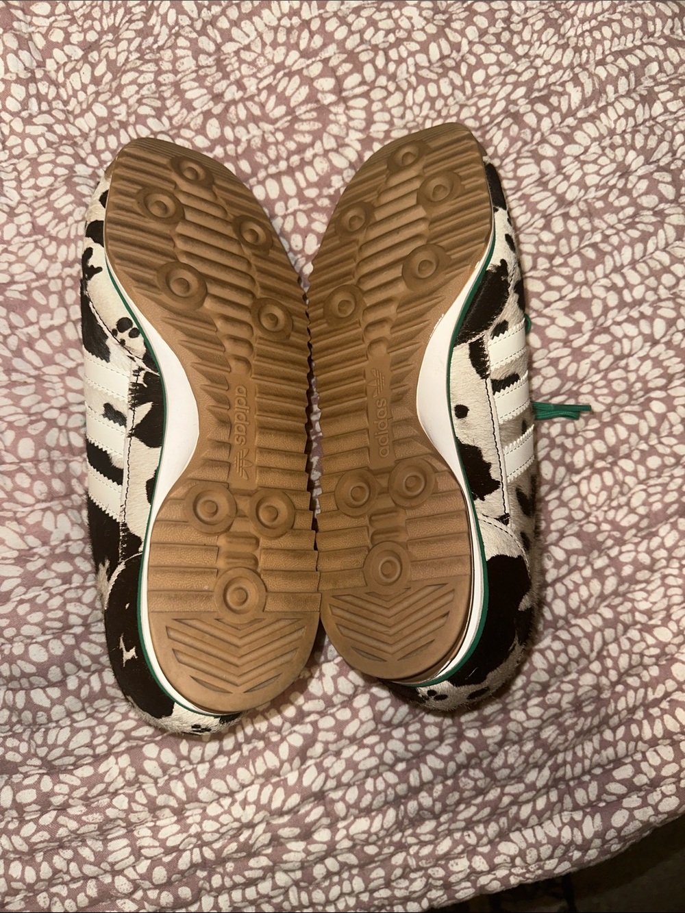 adidas Black and White Cow Print Sneakers with Green Laces WORN ONCE - Picture 3 of 5